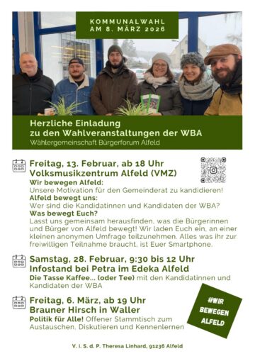 Flyer mit den Wahlveranstaltungen der WBA